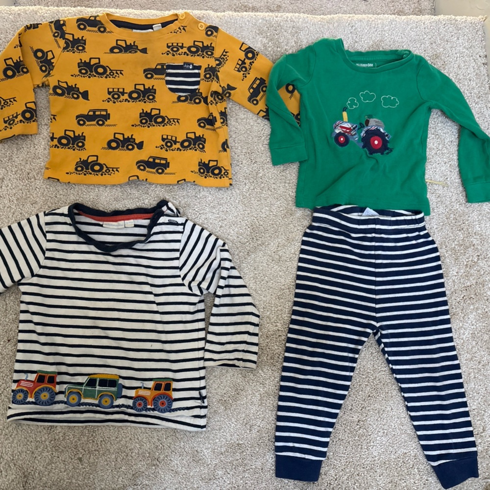 JoJo Maman Bebe Tractor 18-24 Month T Shirt Pajama Set